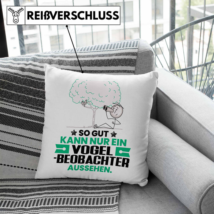 Vogelbeobachter Geschenk Kissen mit Füllung 40x40 So Gut Kann Nur Ein Vogelbeobachter Aussehen Geschenkidee (Grau) Blau Trendation
