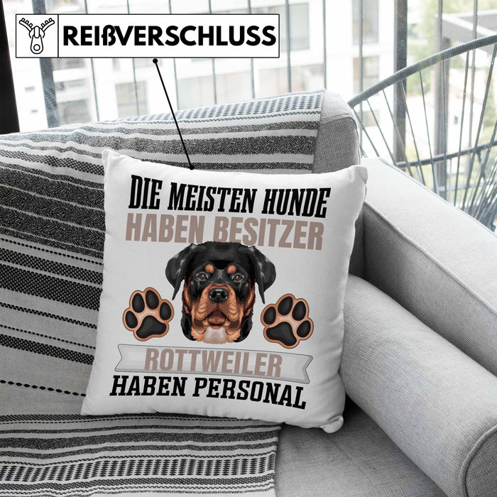 Rottweiler Besitzer Kissen mit Füllung 40x40 Geschenk Lustiger Spruch Geschenkidee Besitzerin Rottweiler Haben Personal (Grau) Blau Trendation