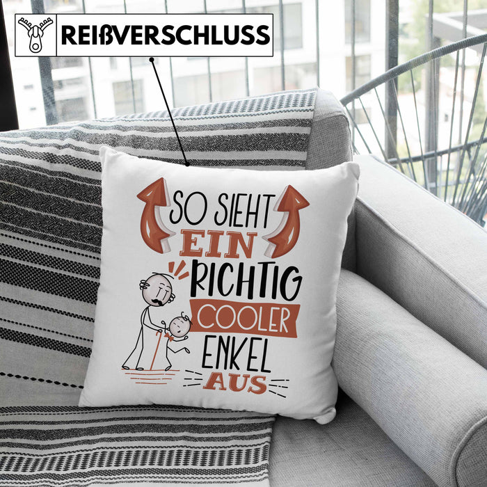 Enkel Kissen mit Füllung 40x40 Geschenk So Sieht Ein RIchtig Cooler Enkel Aus Geschenkidee Lustiger Spruch Geburtstag (Grau) Rosa Trendation