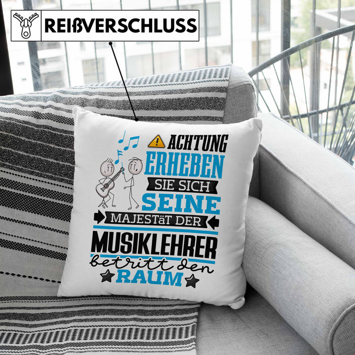 Musiklehrer Geschenk Kissen mit Füllung 40x40 Lustiger Spruch Erheben Sie Sich Der Musiklehrer Betritt den Raum (Grau) Grau Trendation