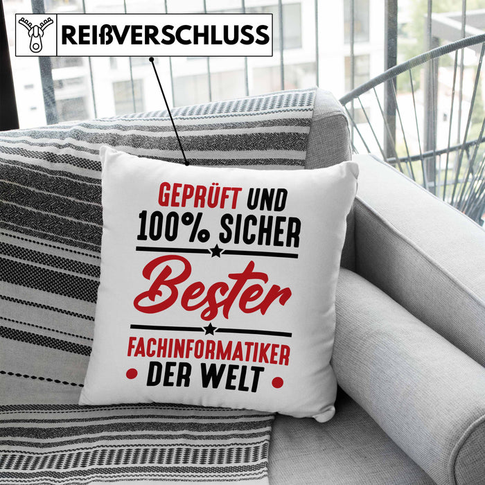 Fachinformatiker Geschenk Kissen mit Füllung 40x40 Geprüft Sicher Geschenkdiee für Fach-Finformatiker Geschenkdiee Spruch (Grau) Blau Trendation