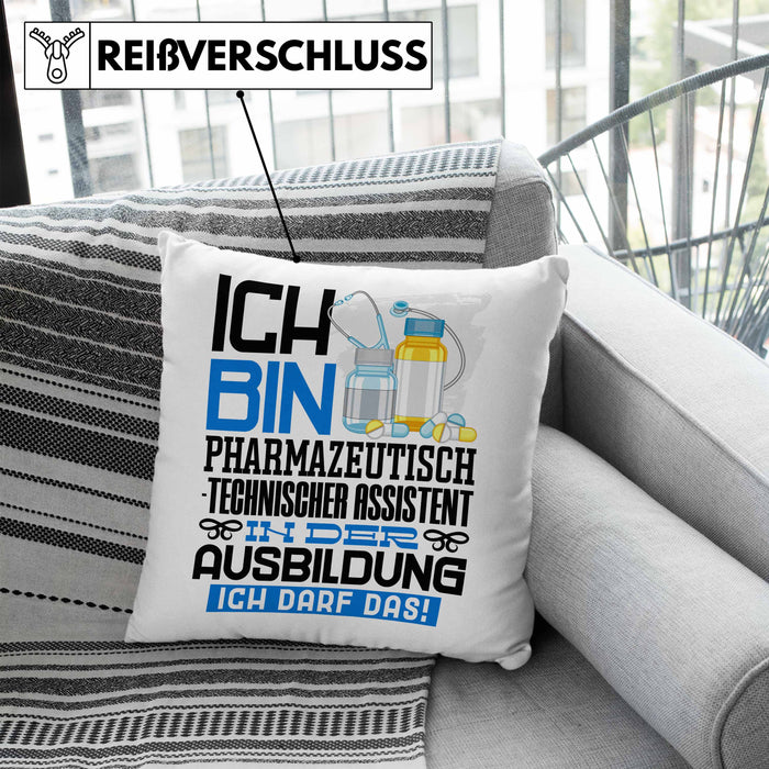 Pharmazeutisch-technischer Assistent Ausbildung Kissen mit Füllung 40x40 Geschenk Ich Bin Pharmazeutisch-technischer Assistent In Der Ausbildung Ich Darf Das Geschenkidee Spruch (Grau) Blau Trendation