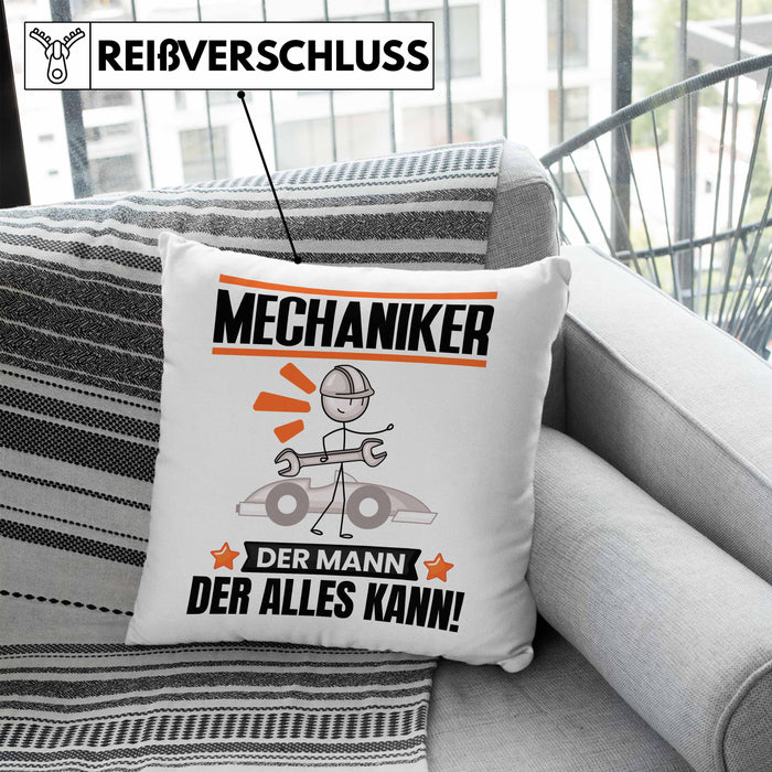 Mechaniker Kissen mit Füllung 40x40 Geschenk für Mechaniker Der Mann Der Alles Kann Geschenkidee zum Geburtstag (Grau) Blau Trendation