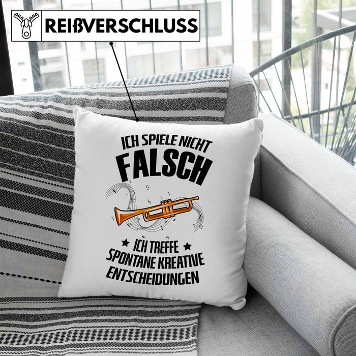Kissen mit Füllung 40x40 Posaunist Geschenk Lustiges Geschenkidee Posaunen-Spieler (Grau) Blau Trendation