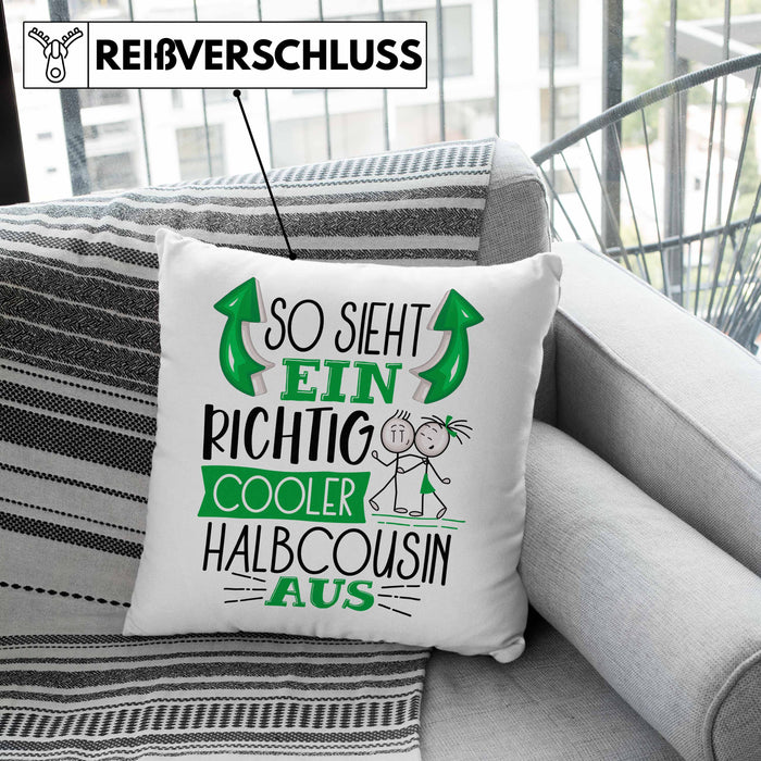 So Sieht Ein Richtig Cooler Halbcousin Aus Geschenk Kissen mit Füllung 40x40 Lustiger Spruch Geschenkidee (Grau) Grau Trendation