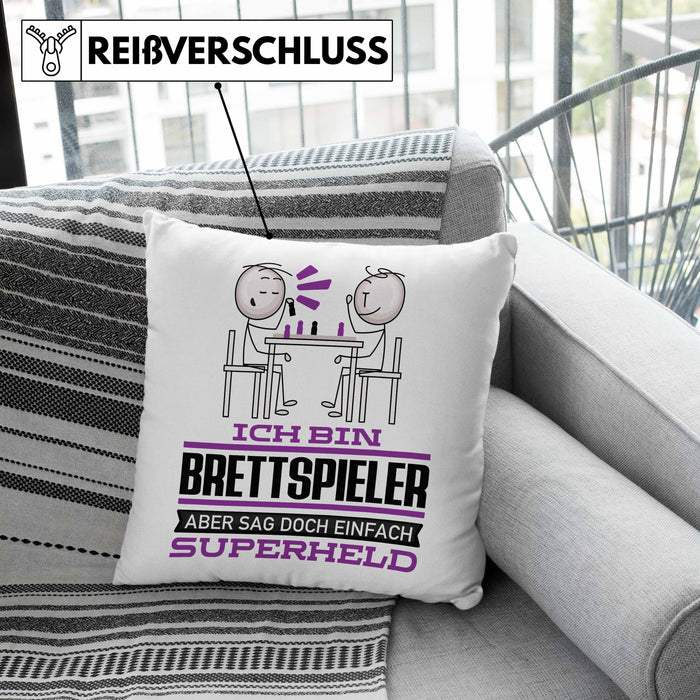 Brettspieler Geschenk Kissen mit Füllung 40x40 Ich Bin Brettspieler Aber Sag Doch Einfach Superheld Lustige Geschenkdiee für Brettspieler (Grau) Rosa Trendation