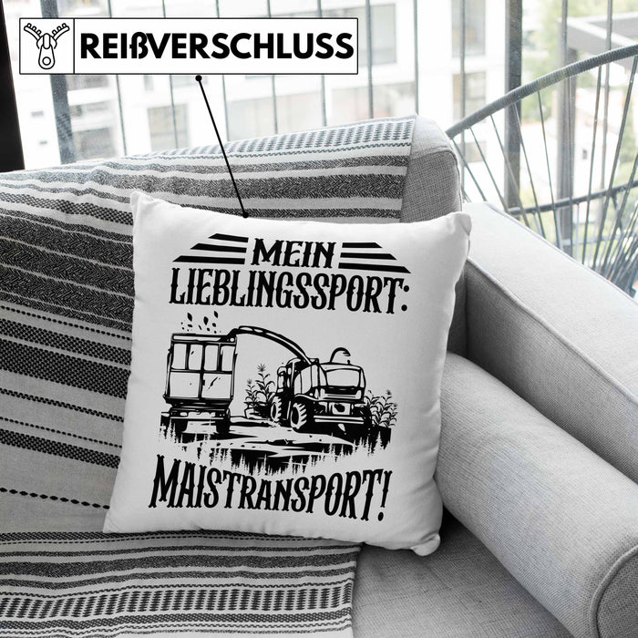 Lieblingssport Maistransport Kissen mit Füllung 40x40 Geschenk Landwirt Bauer Geschenkidee Landwirtschaft Häferl (Grau) Grau Trendation