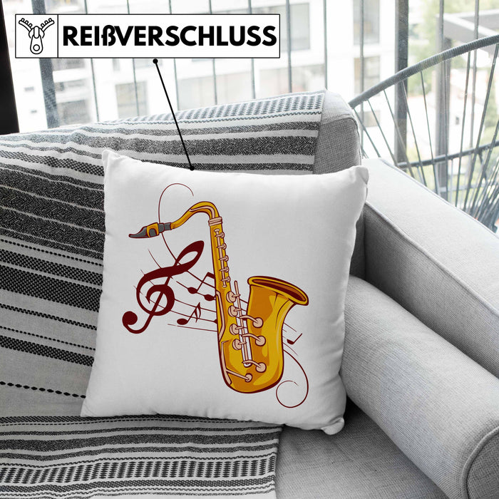 Lustige Saxofon-Kissen mit Füllung 40x40 Geschenk Saxofonspieler Geschenkidee (Grau) Grau Trendation