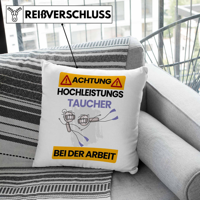 Taucher Kissen mit Füllung 40x40 Geschenk Lustiger Spruch Geschenkidee für Taucher Achtung Hochleistungs Taucher Bei Der Arbeit (Grau) Rosa Trendation