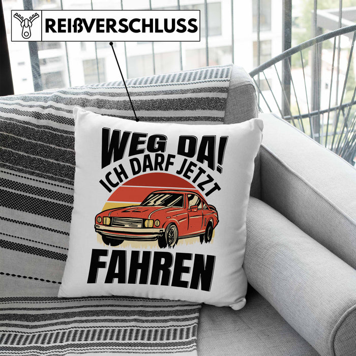 Führerschein Bestanden Geschenk Kissen mit Füllung 40x40 Führerscheinprüfung Bestanden Geschenkidee Weg Da Ich Darf Jetzt Fahren (Grau) Blau Trendation