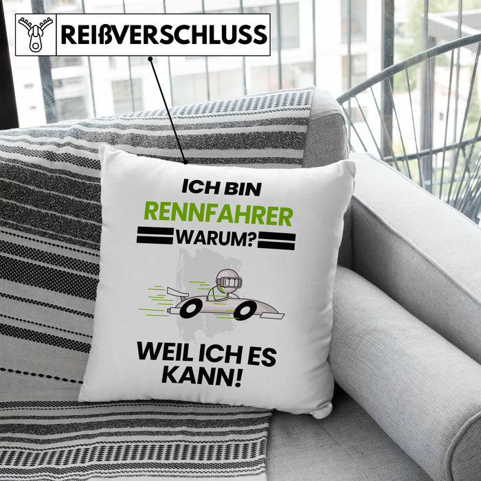 Rennfahrer Geschenk Kissen mit Füllung 40x40 Lustiger Spruch Ich Bin Rennfahrer Warum Weil Ich Es Kann Geschenkidee Bester Rennfahrer Geburtstag (Grau) Blau Trendation