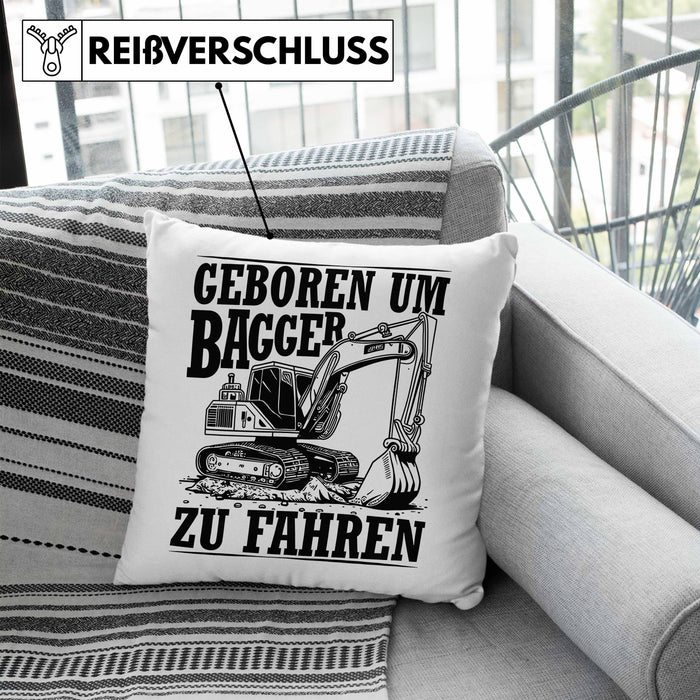 Baggerfahrer Kissen mit Füllung 40x40 Geschenk Baggerfahrender Geboren Um Bagger Zu Fahren Geschenkidee Baustelle (Grau) Blau Trendation