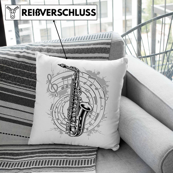 Saxophon Musik Noten Jazz Musikinstrument Saxophon-Spieler Kissen mit Füllung 40x40 (Grau) Grün Trendation