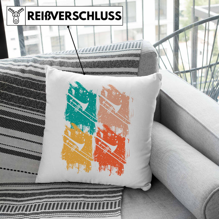 Posaunist Kissen mit Füllung 40x40 Geschenk Retro Grafik Posaune Kaffee Geschenkidee Lustig (Grau) Grau Trendation