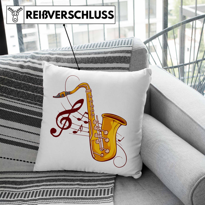 Lustige Saxofon-Kissen mit Füllung 40x40 Geschenk Saxofonspieler Geschenkidee (Grau) Blau Trendation