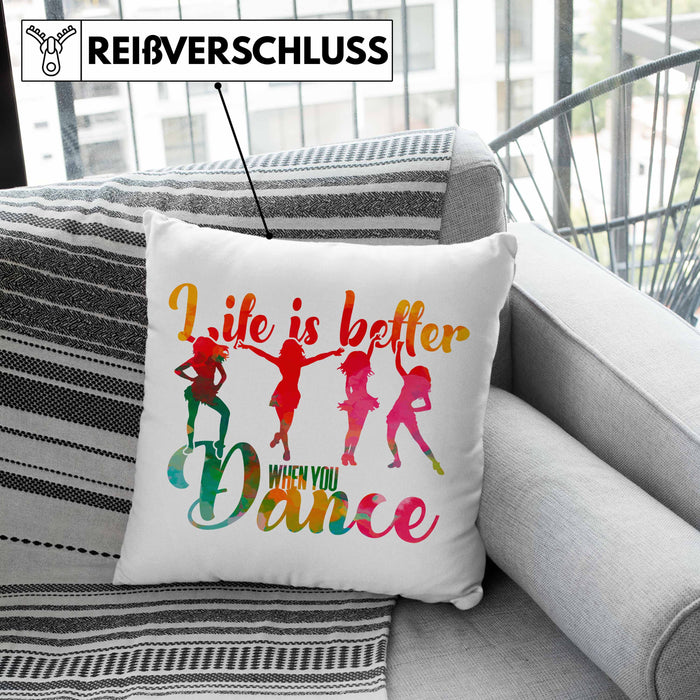 Tanzen Kissen mit Füllung 40x40 Geschenk für Tänzerin Life Is Better When You Dance (Grau) Grün Trendation