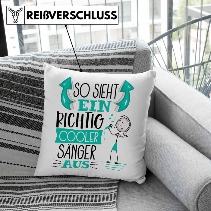 Sänger Kissen mit Füllung 40x40 Geschenk So Sieht Ein RIchtig Cooler Sänger Aus Geschenkidee Lustiger Spruch Geburtstag (Grau) Grün Trendation