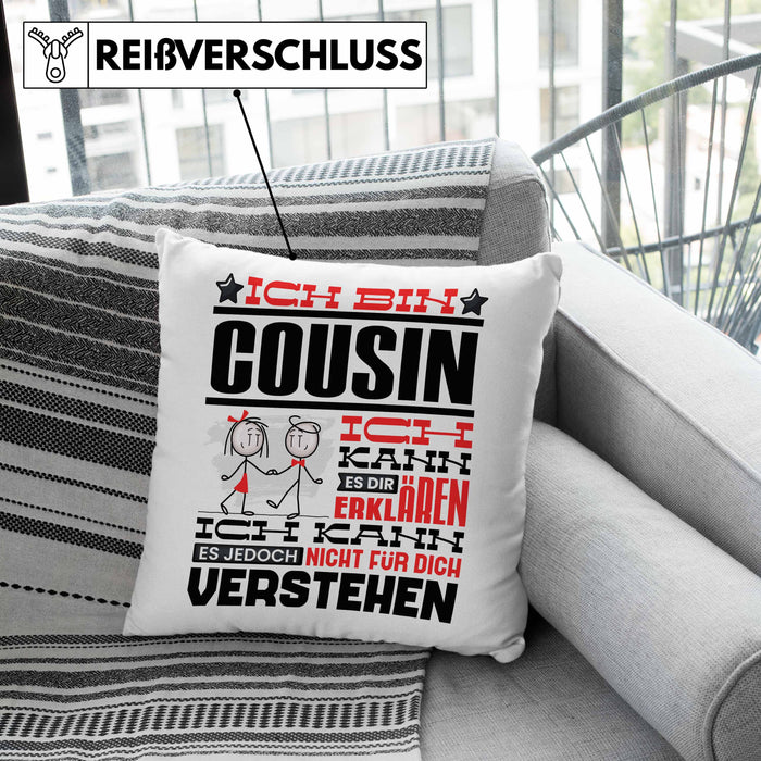 Cousin Geschenk Kaffee-Kissen mit Füllung 40x40 Geschenkidee für Cousin Ich Bin Cousin Ich Kann Es Dir Erklären Jedoch Nicht Für Dich Verstehen Spruch Lustig (Grau) Grün Trendation