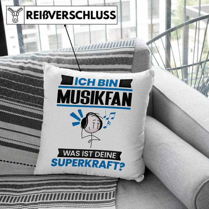 Musikfan Kissen mit Füllung 40x40 Geschenk für Musikfan Geburtstag Lustiger Spruch Was Ist Deine Superkraft (Grau) Grün Trendation