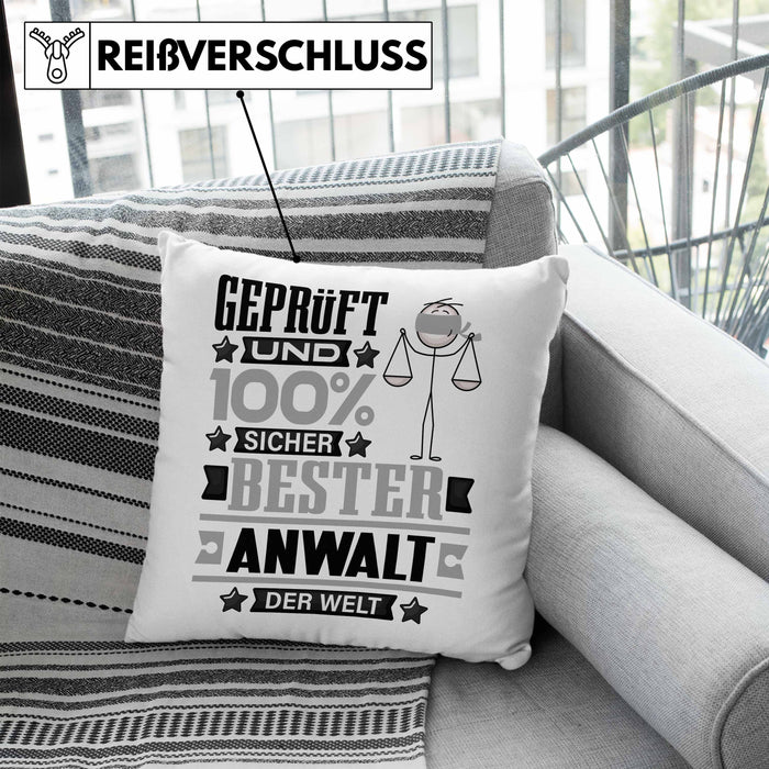 Anwalt Geschenk Lustiger Spruch für Anwalt Geschenkidee Bester Anwalt Der WeltKissen mit Füllung 40x40 (Grau) Blau Trendation