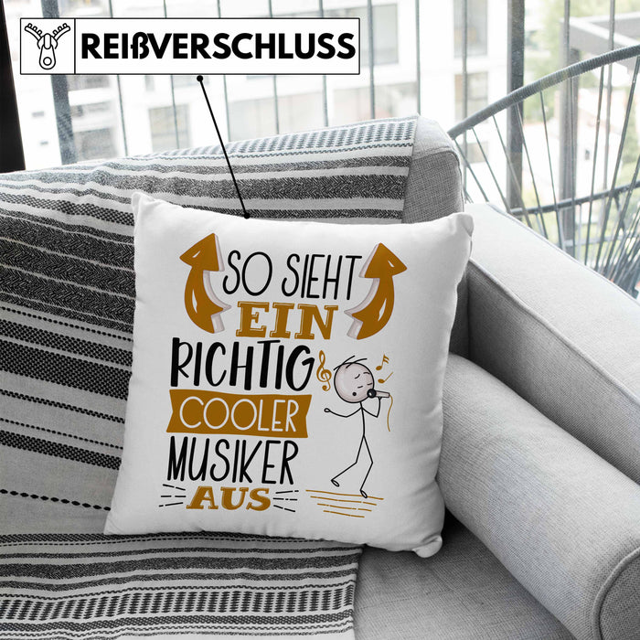Musiker Kissen mit Füllung 40x40 Geschenk So Sieht Ein RIchtig Cooler Musiker Aus Geschenkidee Lustiger Spruch Geburtstag Musiklehrer (Grau) Blau Trendation