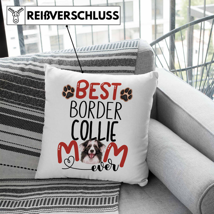 Border Collies Mom Besitzerin Kissen mit Füllung 40x40 Geschenk Lustiger Spruch Geschenkidee Besitzerin Border Collies Mama (Grau) Blau Trendation