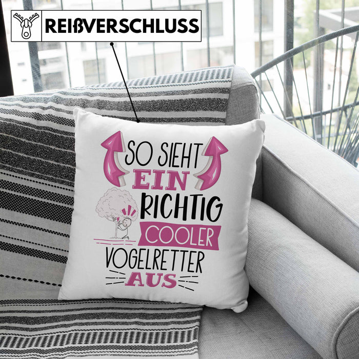 So Sieht Ein Richtig Cooler Vogelretter Aus Kissen mit Füllung 40x40 Geschenk für Vogelretter Geschenkidee Spruch (Grau) Grün Trendation