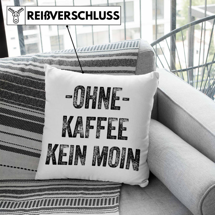 Lustige Kissen mit Füllung 40x40 Kaffeegenießer Geschenk Ohne Kaffee Kein Moin Geschenk Kaffeeliebhaber (Grau) Blau Trendation