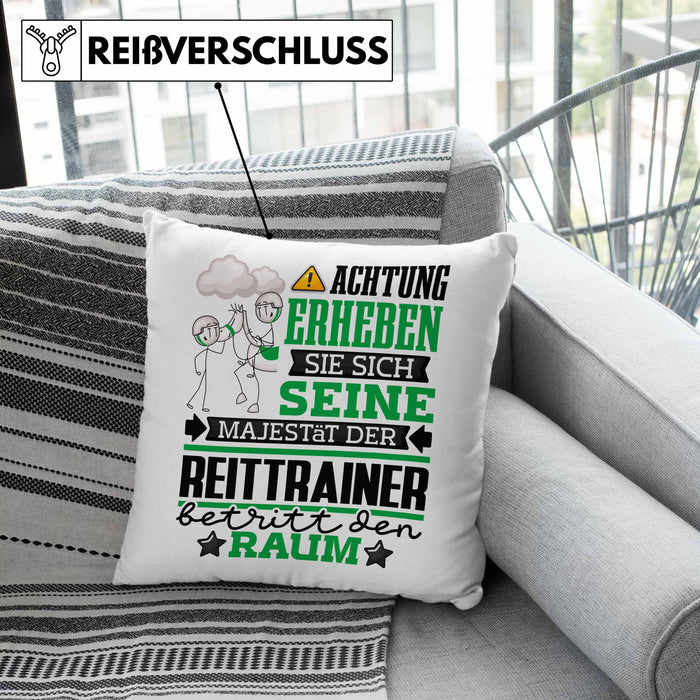 Reittrainer Geschenk Kissen mit Füllung 40x40 Lustiger Spruch Erheben Sie Sich Der Reittrainer Betritt den Raum (Grau) Rosa Trendation