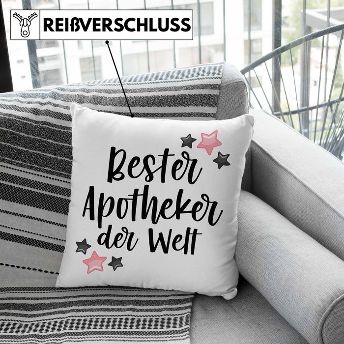 Apotheker Geschenk Kissen mit Füllung 40x40 Bester Apotheker Pharmazeut Arzneikundiger (Grau) Rosa Trendation
