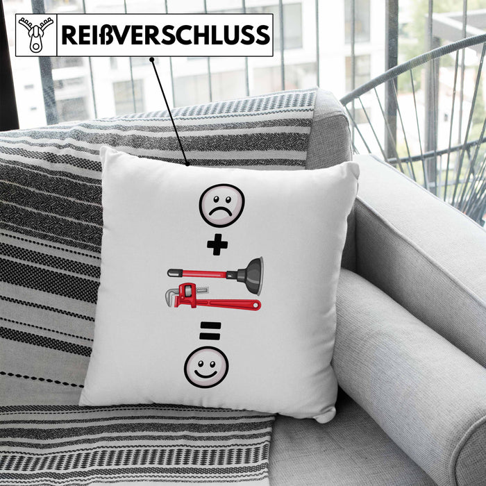 Klempner Kissen mit Füllung 40x40 Geschenk für Klepmner :( + Klostopfen = :) Lustige Geschenkidee Geburtstag (Grau) Blau Trendation