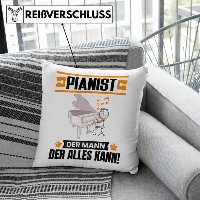 Pianist Kissen mit Füllung 40x40 Geschenk für Pianist Der Mann Der Alles Kann Geschenkidee zum Geburtstag (Grau) Blau Trendation