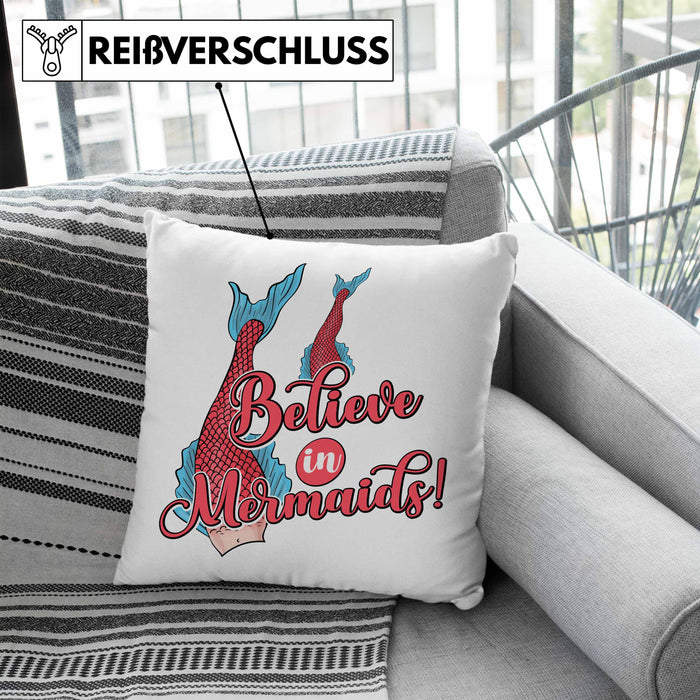 Meerjungfrau Geschenk Kissen mit Füllung 40x40 für Mädchen Nymphe Nixe Grafik Believe In Mermaids (Grau) Blau Trendation