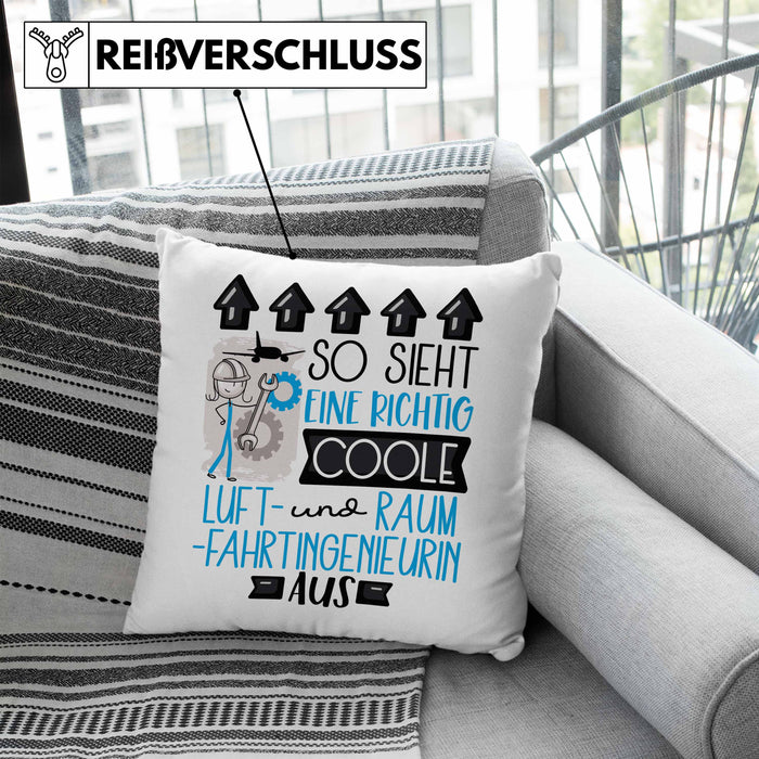 Luft- und Raumfahrtingenieurin Geschenk Kissen mit Füllung 40x40 Geschenkidee für Luft- und Raumfahrtingenieurin Geburtstag Weihnachten Spruch So Sieht Eine Richtig Coole Luft- und Raumfahrtingenieurin Aus (Grau) Blau Trendation