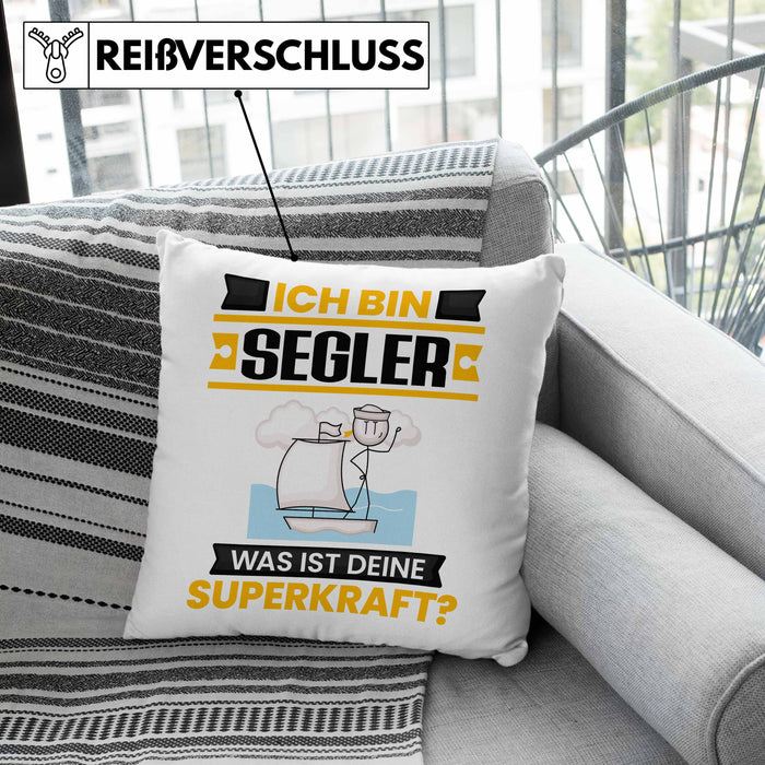 Segler Kissen mit Füllung 40x40 Geschenk für Segler Geburtstag Lustiger Spruch Was Ist Deine Superkraft (Grau) Rosa Trendation