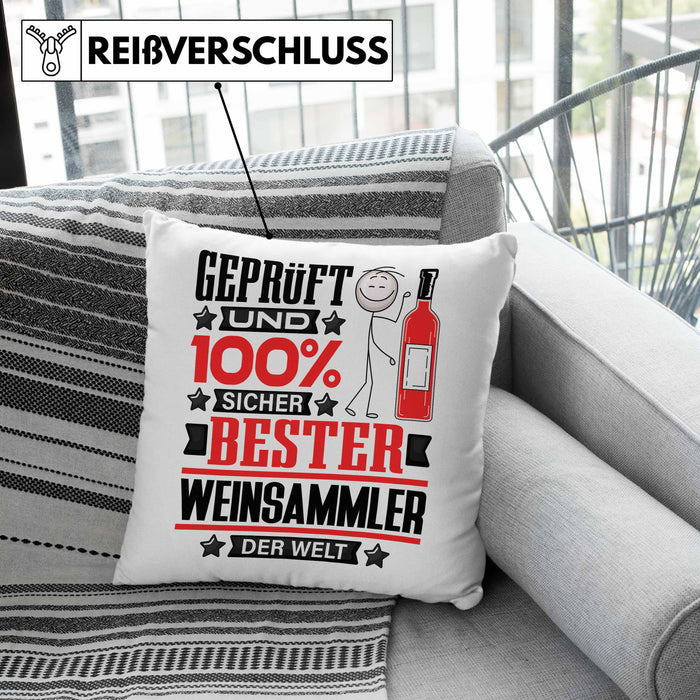 Weinsammler Geschenk Lustiger Spruch für Weinsammler Geschenkidee Bester Weinsammler Der WeltKissen mit Füllung 40x40 (Grau) Rosa Trendation