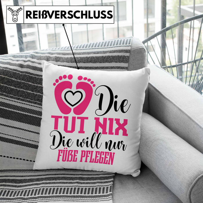 Lustige Kissen mit Füllung 40x40 für Fußpflegerinnen Geschenk für Fußpflege (Grau) Blau Trendation