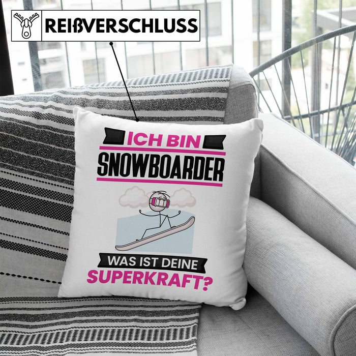 Snowboarder Kissen mit Füllung 40x40 Geschenk für Snowboarder Geburtstag Lustiger Spruch Was Ist Deine Superkraft (Grau) Blau Trendation