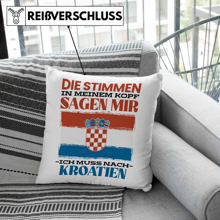 Kroatien Kissen mit Füllung 40x40 Urlaub Heimat Geschenk Spruch Kroatie Geschenkidee (Grau) Grau Trendation