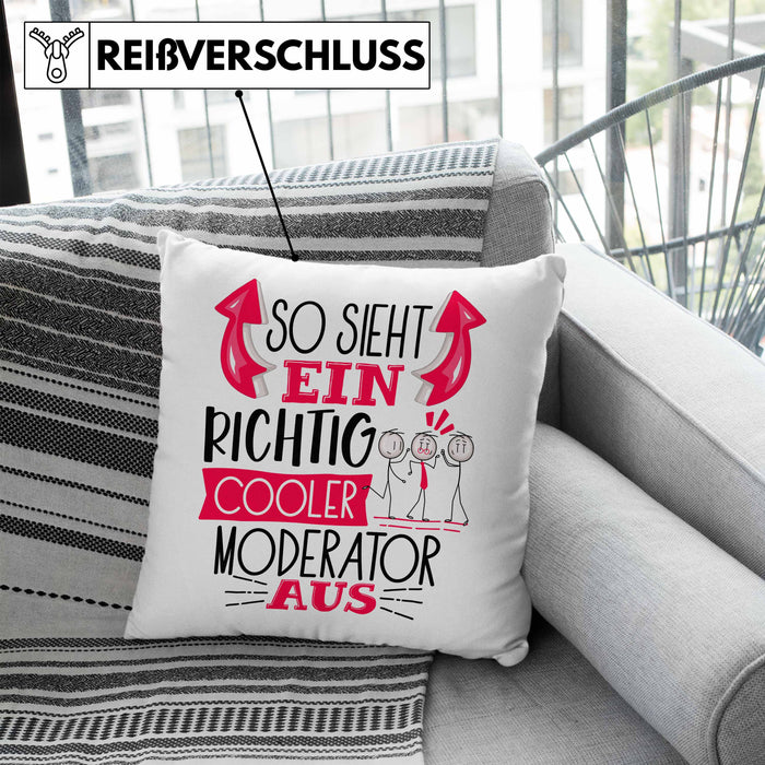 Moderator Kissen mit Füllung 40x40 Geschenk So Sieht Ein RIchtig Cooler Moderator Aus Geschenkidee Lustiger Spruch Geburtstag (Grau) Blau Trendation