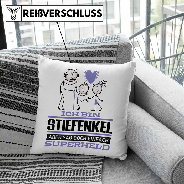 Stiefenkel Geschenk Kissen mit Füllung 40x40 Ich Bin Stiefenkel Aber Sag Doch Einfach Superheld Lustige Geschenkdiee für Stiefenkel (Grau) Rosa Trendation
