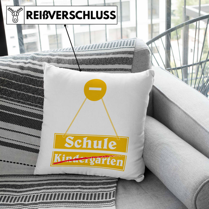 Einschulung Kissen mit Füllung 40x40 Geschenk für Jungs Jungen 1. Schultag Grundschule (Grau) Grün Trendation