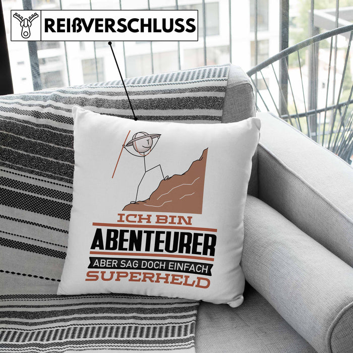 Abenteurer Geschenk Kissen mit Füllung 40x40 Ich Bin Abenteurer Aber Sag Doch Einfach Superheld Lustige Geschenkdiee für Abenteurer (Grau) Grau Trendation