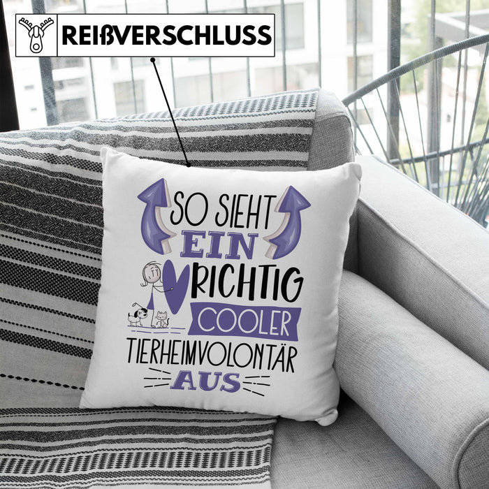 Tierheimvolontär Kissen mit Füllung 40x40 So Sieht Ein Richtig Cooler Tierheimvolontär Aus Geschenk Lustiger Spruch Geschenkidee (Grau) Blau Trendation