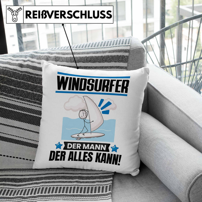 Windsurfer Kissen mit Füllung 40x40 Geschenk für Windsurfer Der Mann Der Alles Kann Geschenkidee zum Geburtstag (Grau) Grün Trendation