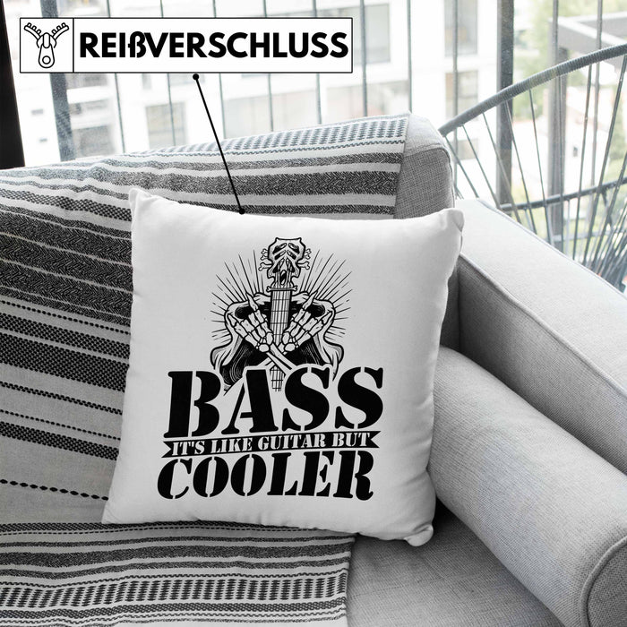 Bassist Kissen mit Füllung 40x40 Geschenk Bass-Spieler Geschenkidee Bass It's Like Guitar But Cooler (Grau) Blau Trendation