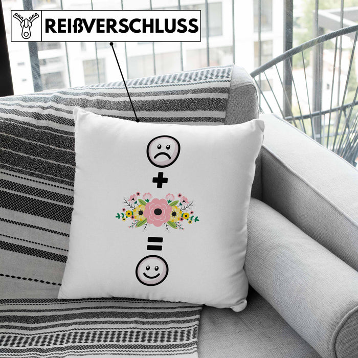 Floristin Kissen mit Füllung 40x40 Geschenk für Blumen Liebhaber Verkäuferin Lustige Geschenkidee :( + Blumen = :) Geburtstag (Grau) Grün Trendation