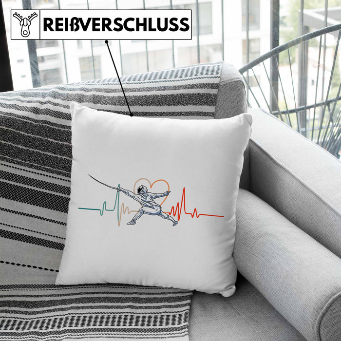 Lustige Fechten-Kissen mit Füllung 40x40 Geschenk für Fechter Herzschlag (Grau) Blau Trendation
