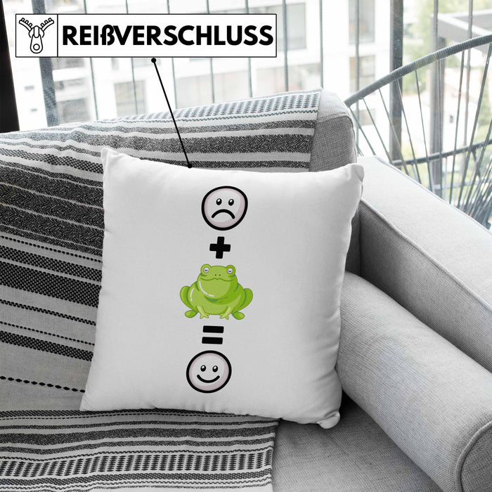 Frosch Kissen mit Füllung 40x40 Geschenk für Frosch-Liebhaber Lustige Geschenkidee :( + Frosch = :) Geburtstag (Grau) Blau Trendation