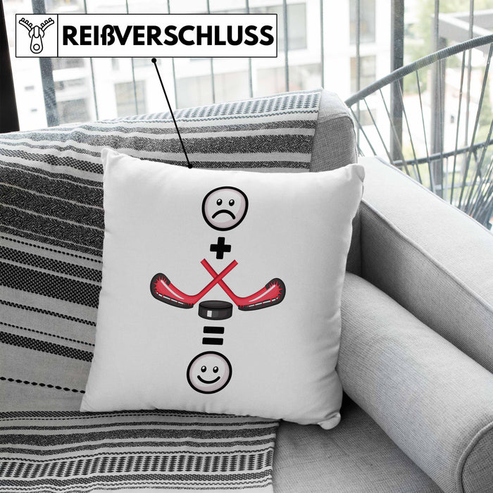 Ice Hockey Kissen mit Füllung 40x40 Geschenk für Ice Hockey Spieler :( + Eishockey = :) Lustige Geschenkidee Geburtstag (Grau) Blau Trendation